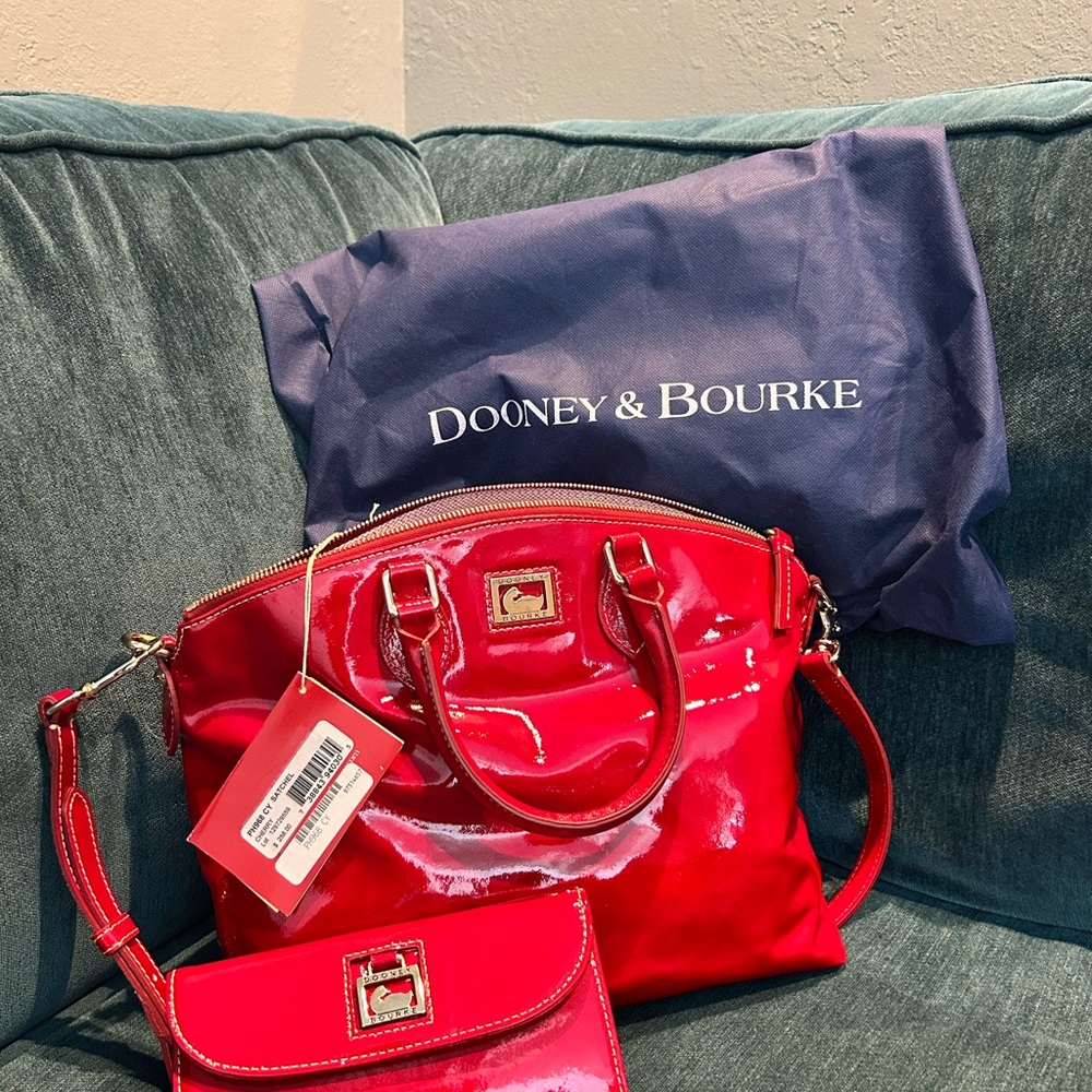 Red Patent Satchel and Wallet, NWT